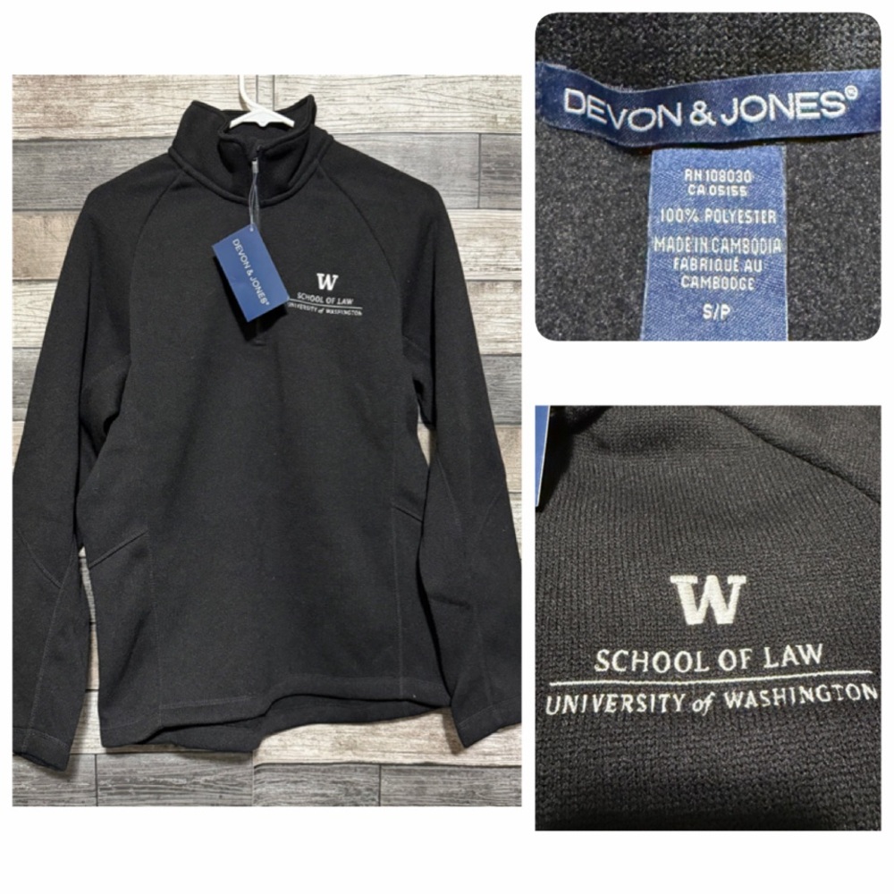 Devon & Jones 1/4 Zip Fleece Pullover UW School Of Law Men’s S Black